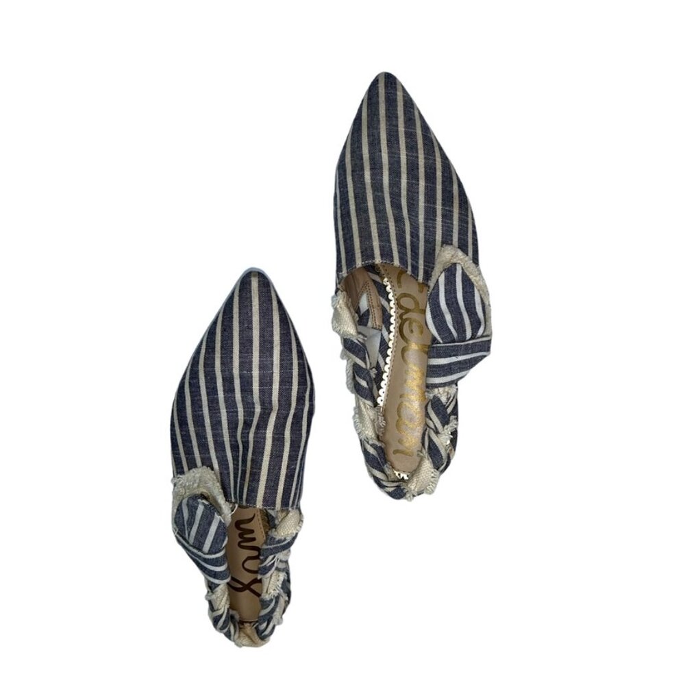 sam edelman chambray blue striped woven strap mules slides flats shoes 6